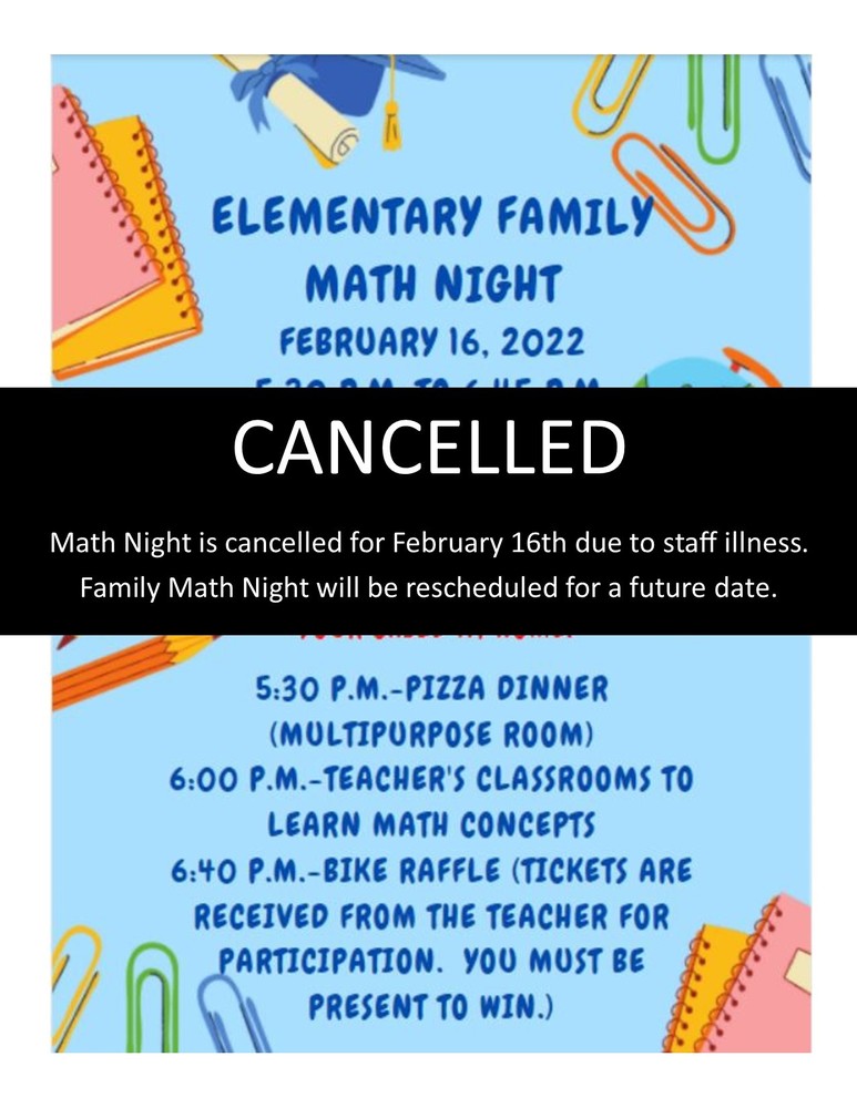 Family Math Night Cancelled