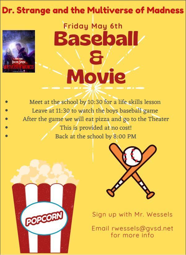 Baseball and Movie Flyer and Permission Slip