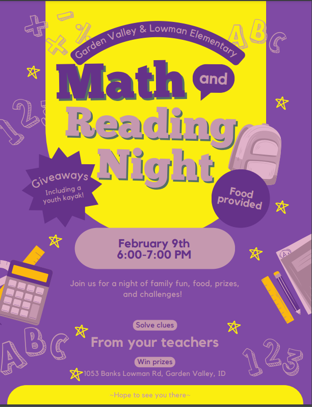 Math and Reading Night flier